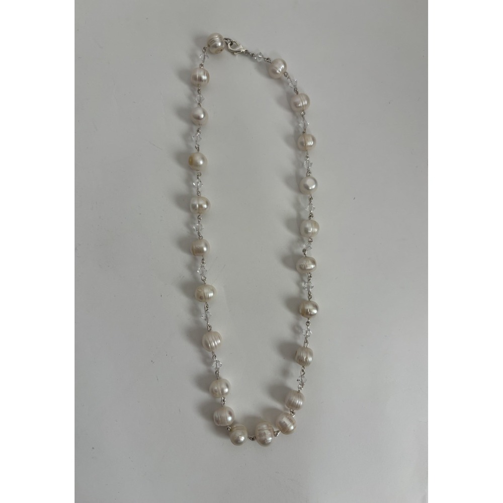 Handmade 11-12 MM Potato Pearl Swarovski Crystal Necklace Clear Champagne Opal